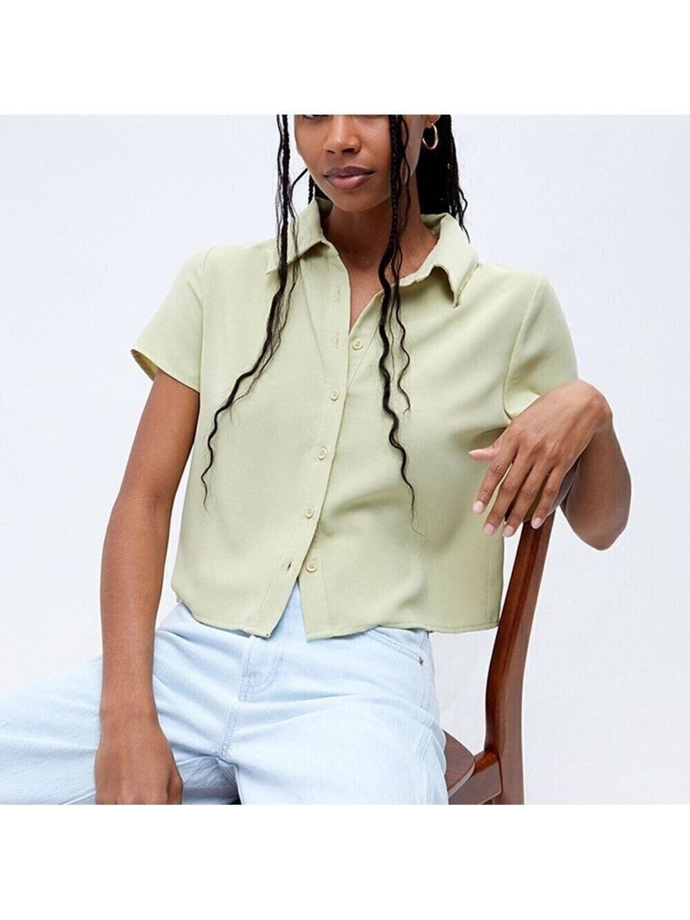 LA Hearts '90s Button Down Crop Top L